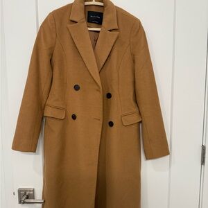 Massimo Dutti Tan and brown double-breasted wool coat